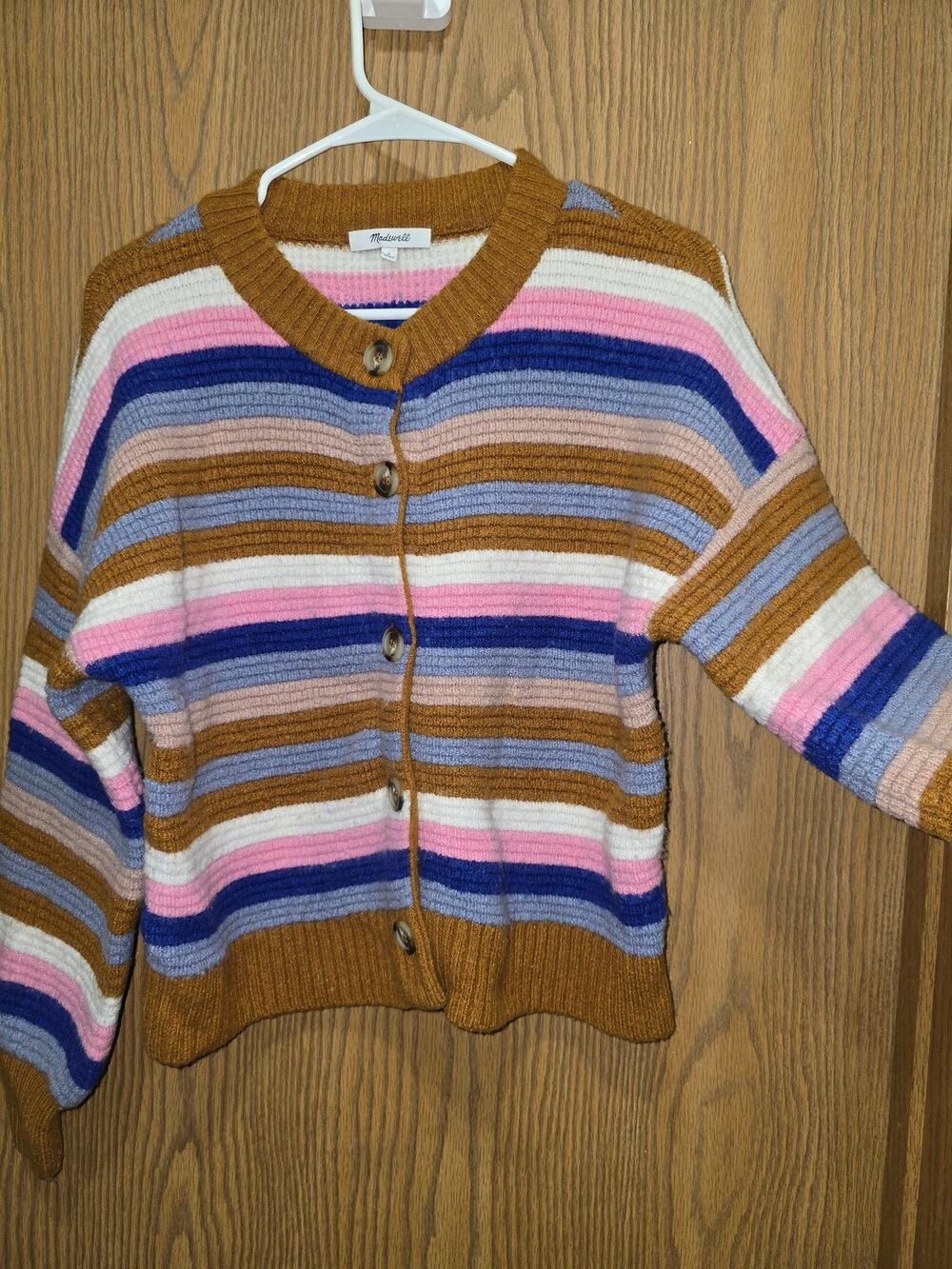 Madewell Small MERINO WOOL BLEND Striped Springview Button Up Cardigan Sweater